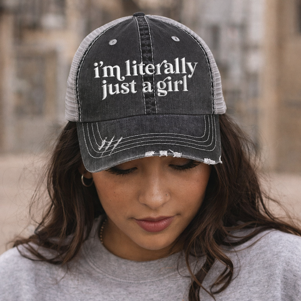 I’m Literally Just A Girl Distressed Trucker Hat - Premium Vintage Sarcastic Gift Cap