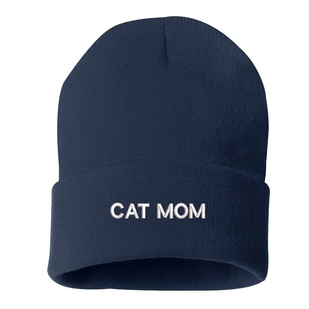 Navy Beanie embroidered with Cat Mom - DSY Lifestyle