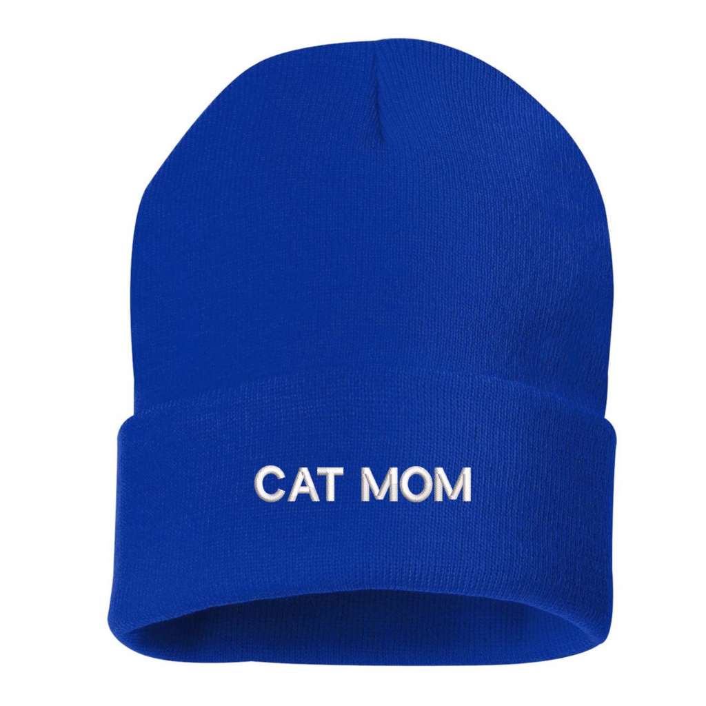 Royal Blue Beanie embroidered with Cat Mom - DSY Lifestyle