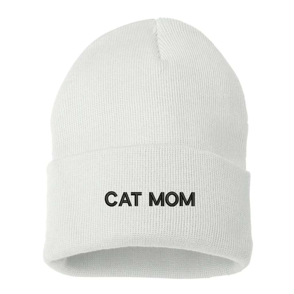 White Beanie embroidered with Cat Mom - DSY Lifestyle