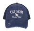 Navy Blue Cat Mom Social Club Distressed Trucker Hat. This premium vintage-style cap is the perfect gift for the unapologetically bold, featuring a breathable mesh back and custom embroidery. - DSY Lifestyle