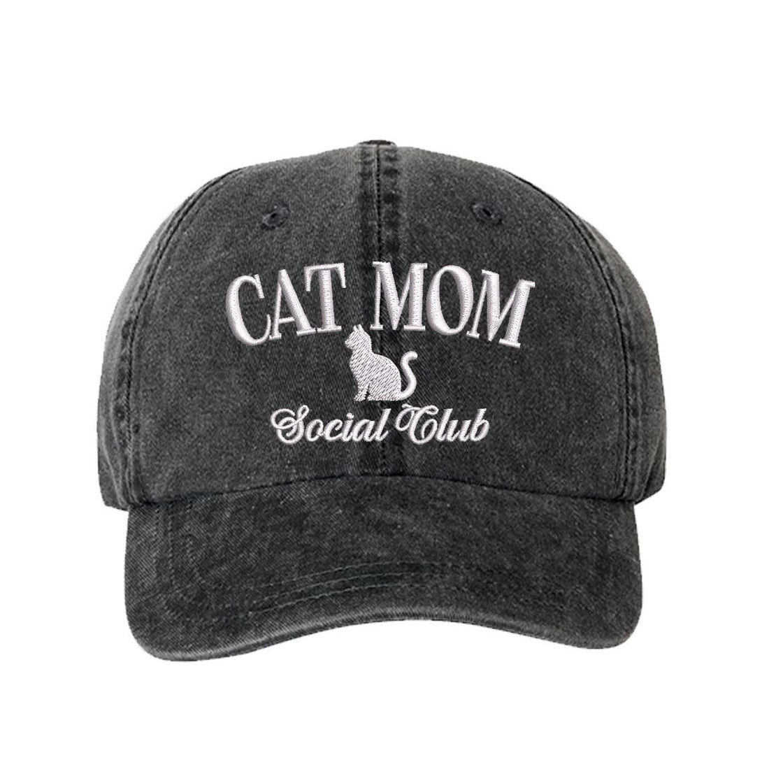 Black Cat Mom Social Club Washed Statement Baseball Hat – a washed, relaxed-fit statement cap designed for everyday comfort and real-life moods. Trendy, adjustable, and effortlessly stylish. - DSY Lifestyle