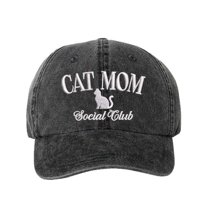 Black Cat Mom Social Club Washed Statement Baseball Hat – a washed, relaxed-fit statement cap designed for everyday comfort and real-life moods. Trendy, adjustable, and effortlessly stylish. - DSY Lifestyle