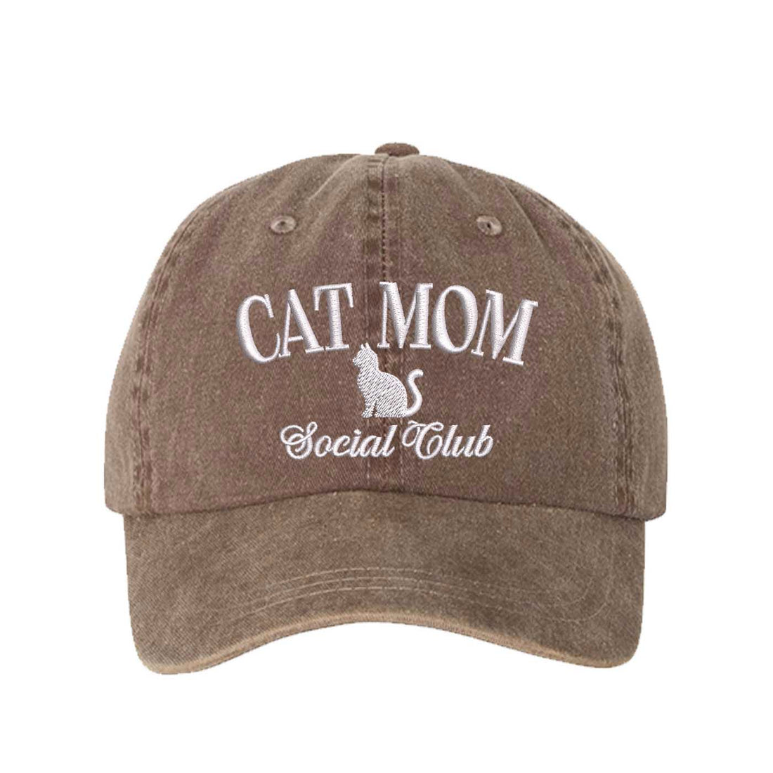Chocolate Brown Cat Mom Social Club Washed Statement Baseball Hat – a washed, relaxed-fit statement cap designed for everyday comfort and real-life moods. Trendy, adjustable, and effortlessly stylish. - DSY Lifestyle