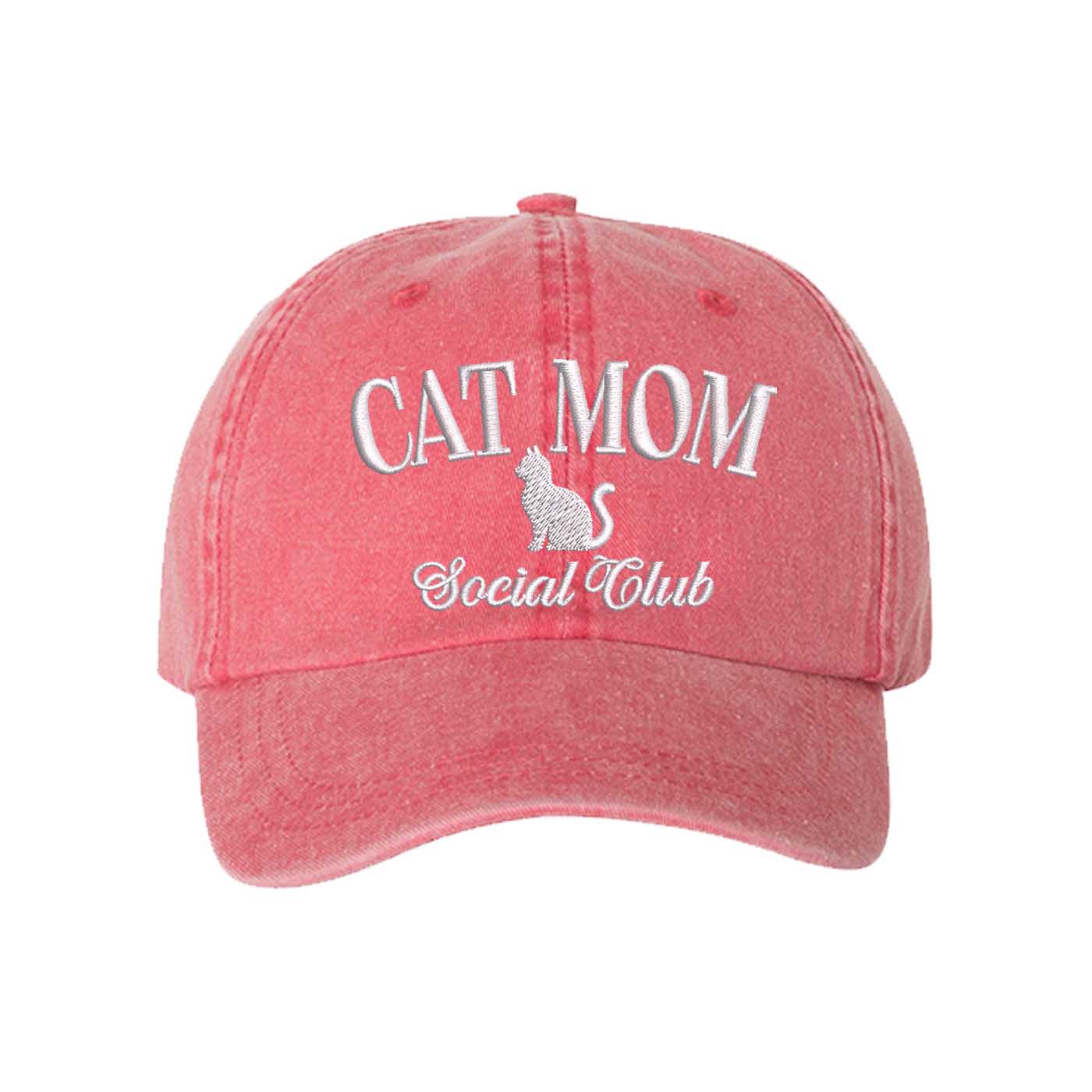 Red Cat Mom Social Club Washed Statement Baseball Hat – a washed, relaxed-fit statement cap designed for everyday comfort and real-life moods. Trendy, adjustable, and effortlessly stylish. - DSY Lifestyle