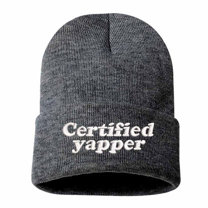 Charcoal Gray Certified Yapper Embroidered Beanie featuring premium stitching on a soft knit winter cap – DSY Lifestyle