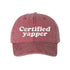 Wine washed cotton baseball hat featuring the phrase Certified Yapper in bold, professional embroidery. - DSY Lifestyle