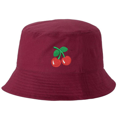Burgundy bucket hat with a cherry embroidered on it-DSY Lifestyle