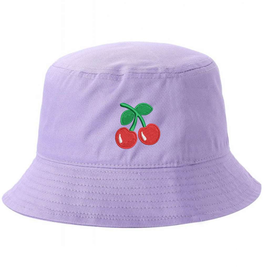 Lilac bucket hat with a cherry embroidered on it-DSY Lifestyle