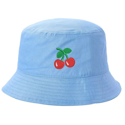 Light blue  bucket hat with a cherry embroidered on it-DSY Lifestyle