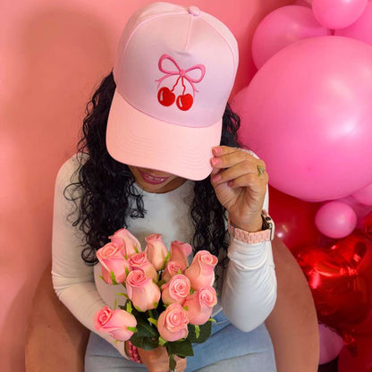 Cherry Bow Embroidered 5 Panel Baseball Hat