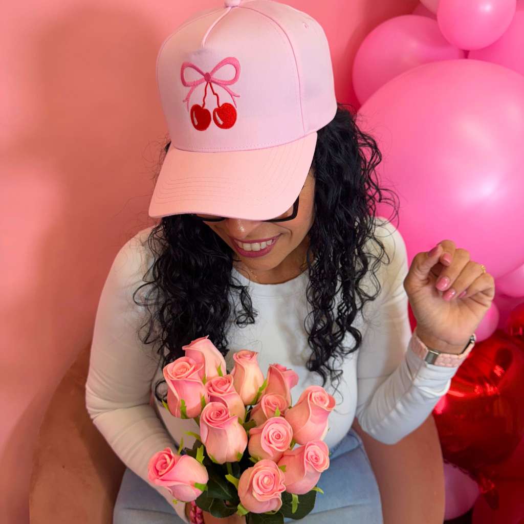 Cherry Bow Embroidered 5 Panel Baseball Hat
