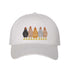 White premium DSY Lifestyle cotton baseball hat featuring a detailed embroidered graphic of a mother hen followed by a family of small chicks. - DSY Lifestyle