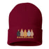 Burgundy DSY Lifestyle ribbed knit beanie hat featuring an embroidered graphic of a mother hen and her chicks on the front cuff. - DSY Lifestyle