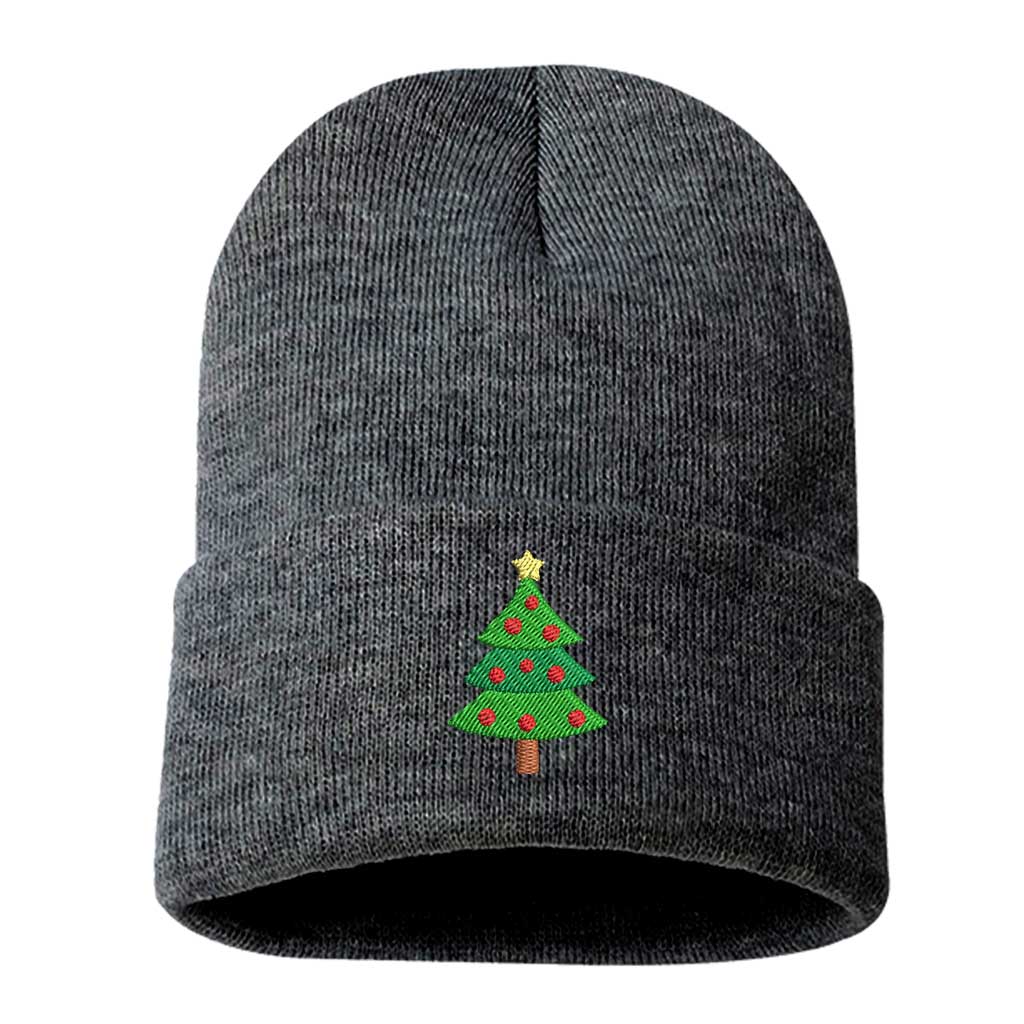 Charcoal Gray Christmas Tree Embroidered Beanie Cap featuring soft knit material and festive Christmas tree embroidery – DSY Lifestyle
