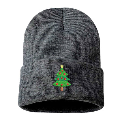 Charcoal Gray Christmas Tree Embroidered Beanie Cap featuring soft knit material and festive Christmas tree embroidery – DSY Lifestyle