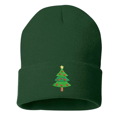 Forest Green Christmas Tree Embroidered Beanie Cap featuring soft knit material and festive Christmas tree embroidery – DSY Lifestyle