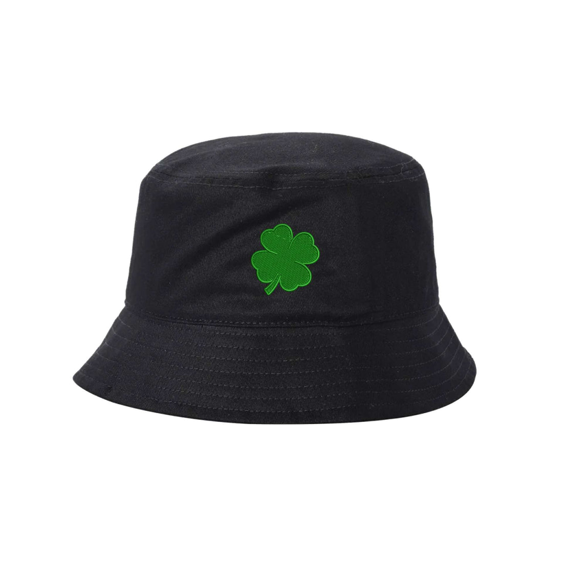 Black bucket hat embroidered with a green four leaf clover- DSY Lifestyle