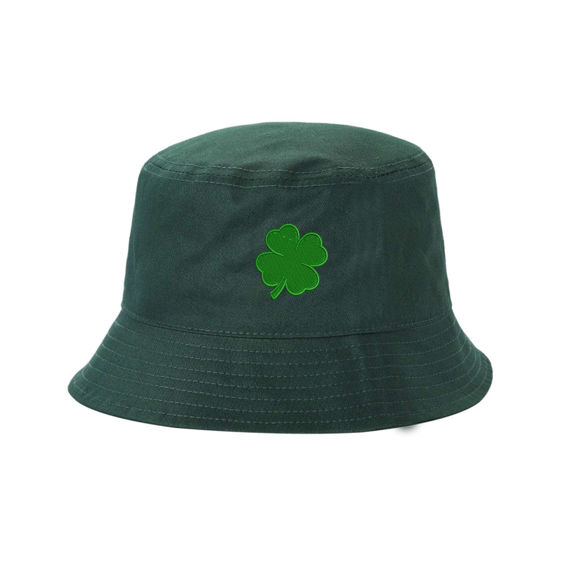 forest green bucket hat embroidered with a green four leaf clover- DSY Lifestyle