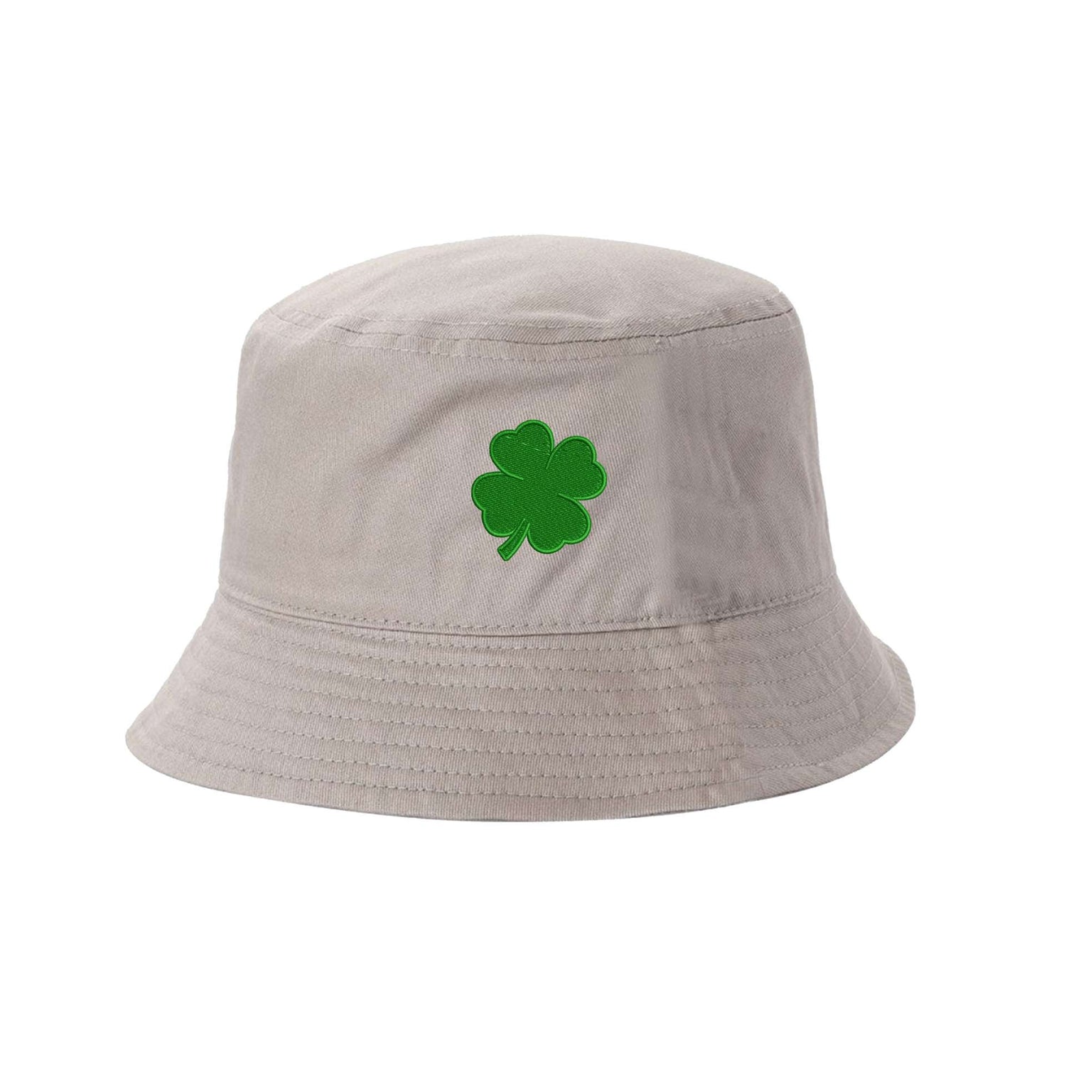 khaki bucket hat embroidered with a green four leaf clover- DSY Lifestyle