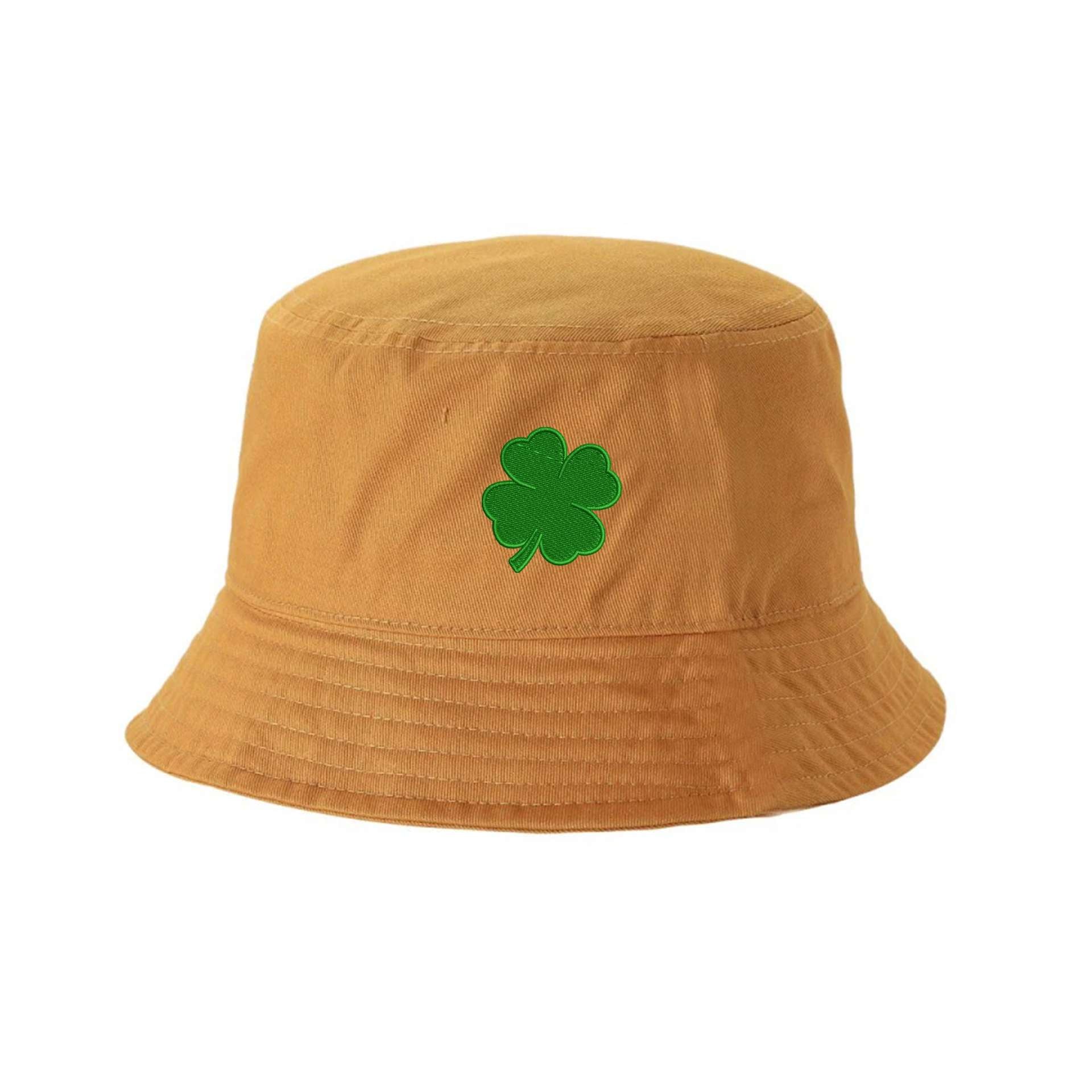 mustard bucket hat embroidered with a green four leaf clover- DSY Lifestyle