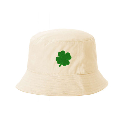 stone bucket hat embroidered with a green four leaf clover- DSY Lifestyle