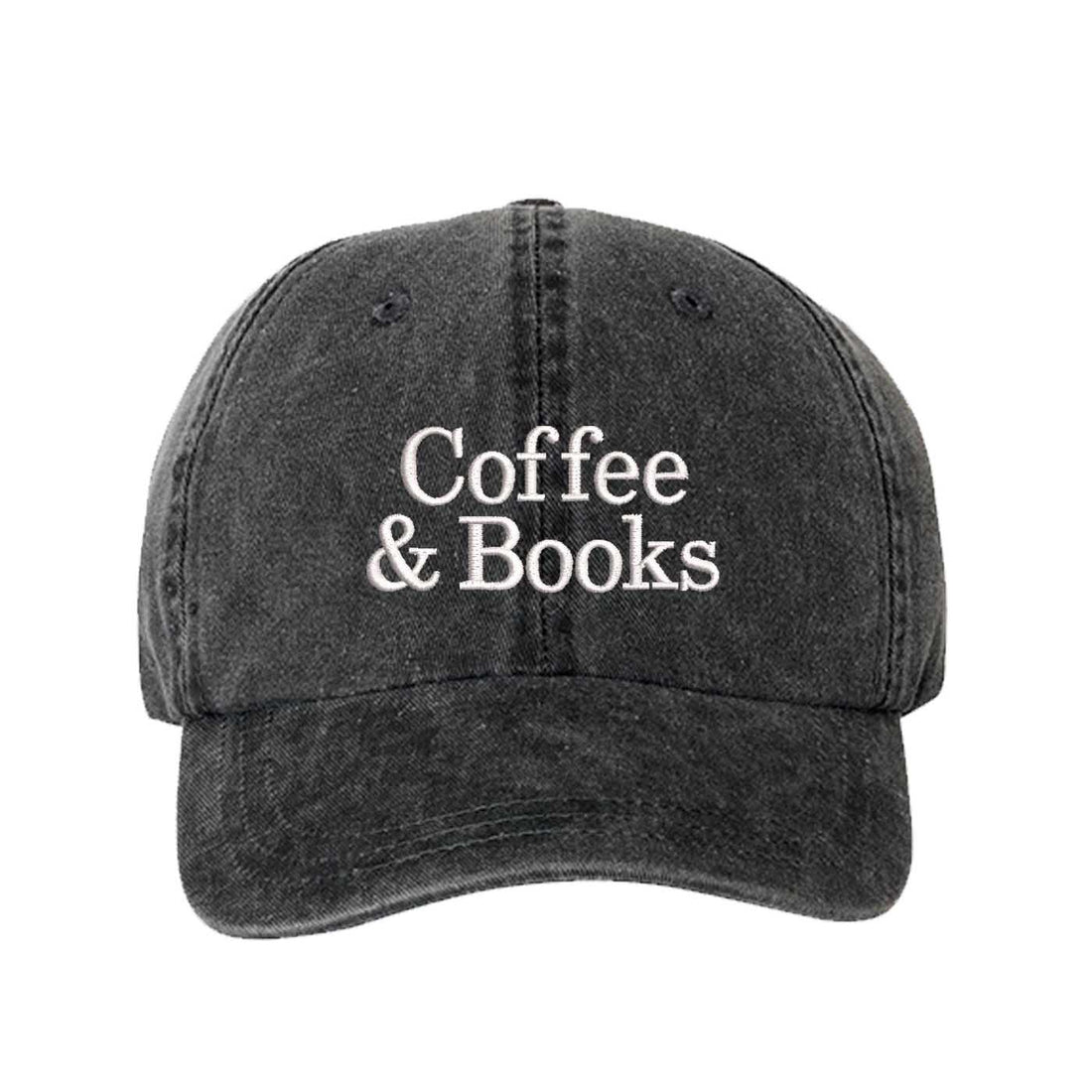 Black Coffee and Books Washed Baseball Hat, a soft cotton statement cap made for Sunday mornings and coffee runs in DFW, Texas. - DSY Lifestyle