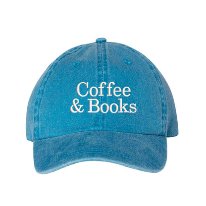 Turquoise Coffee and Books Washed Baseball Hat, a soft cotton statement cap made for Sunday mornings and coffee runs in DFW, Texas. - DSY Lifestyle