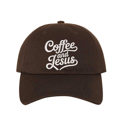 Brown cotton baseball hat with the words Coffee and Jesus embroidered in a clean, professional font across the front. - DSY Lifestyle