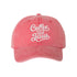Red Coffee and Jesus washed cotton baseball hat with a soft finish and high-density white embroidery by DSY Lifestyle. - DSY Lifestyle