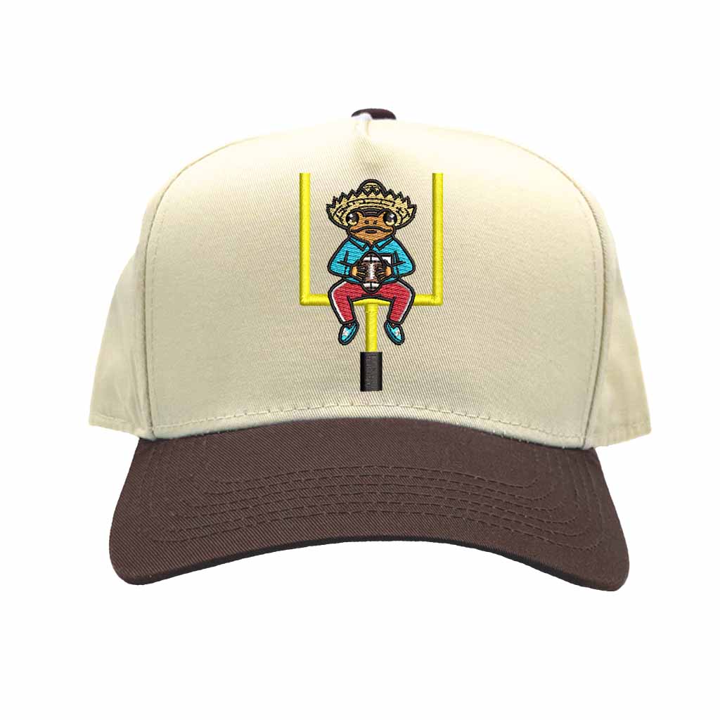 Natural Brown Sapo Concho Coqui Football Half Time Show embroidered two-tone baseball hat – Puerto Rican gameday cap - DSY Lifestyle