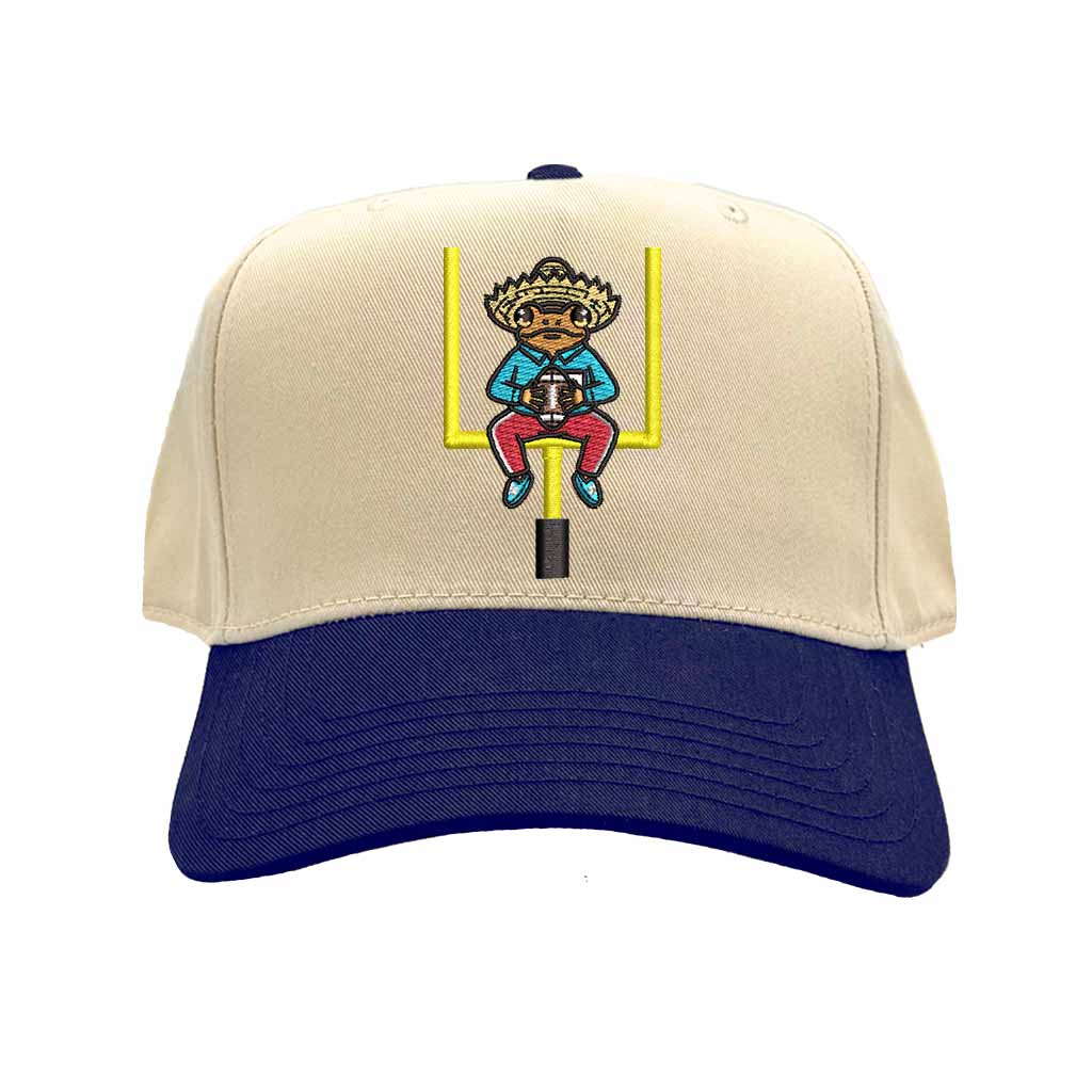 Natural Navy Blue Sapo Concho Coqui Football Half Time Show embroidered two-tone baseball hat – Puerto Rican gameday cap - DSY Lifestyle