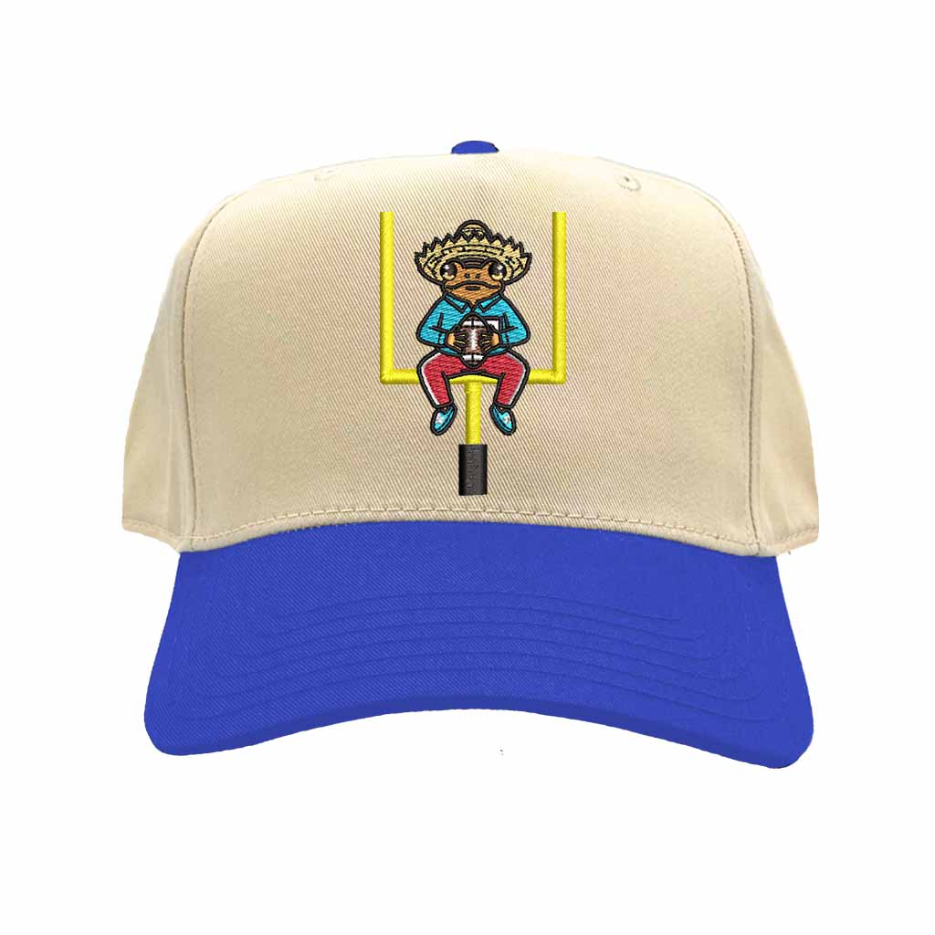 Natural Royal Blue Sapo Concho Coqui Football Half Time Show embroidered two-tone baseball hat – Puerto Rican gameday cap - DSY Lifestyle
