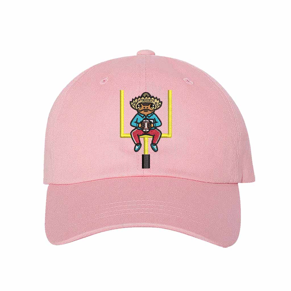 Light Pink Sapo Concho Coqui Football Half Time Show Embroidered Baseball Hat featuring Puerto Rican cultural embroidery with adjustable hook and loop and breathable cotton fabric – DSY Lifestyle