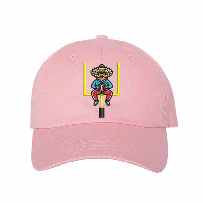 Light Pink Sapo Concho Coqui Football Half Time Show Embroidered Baseball Hat featuring Puerto Rican cultural embroidery with adjustable hook and loop and breathable cotton fabric – DSY Lifestyle
