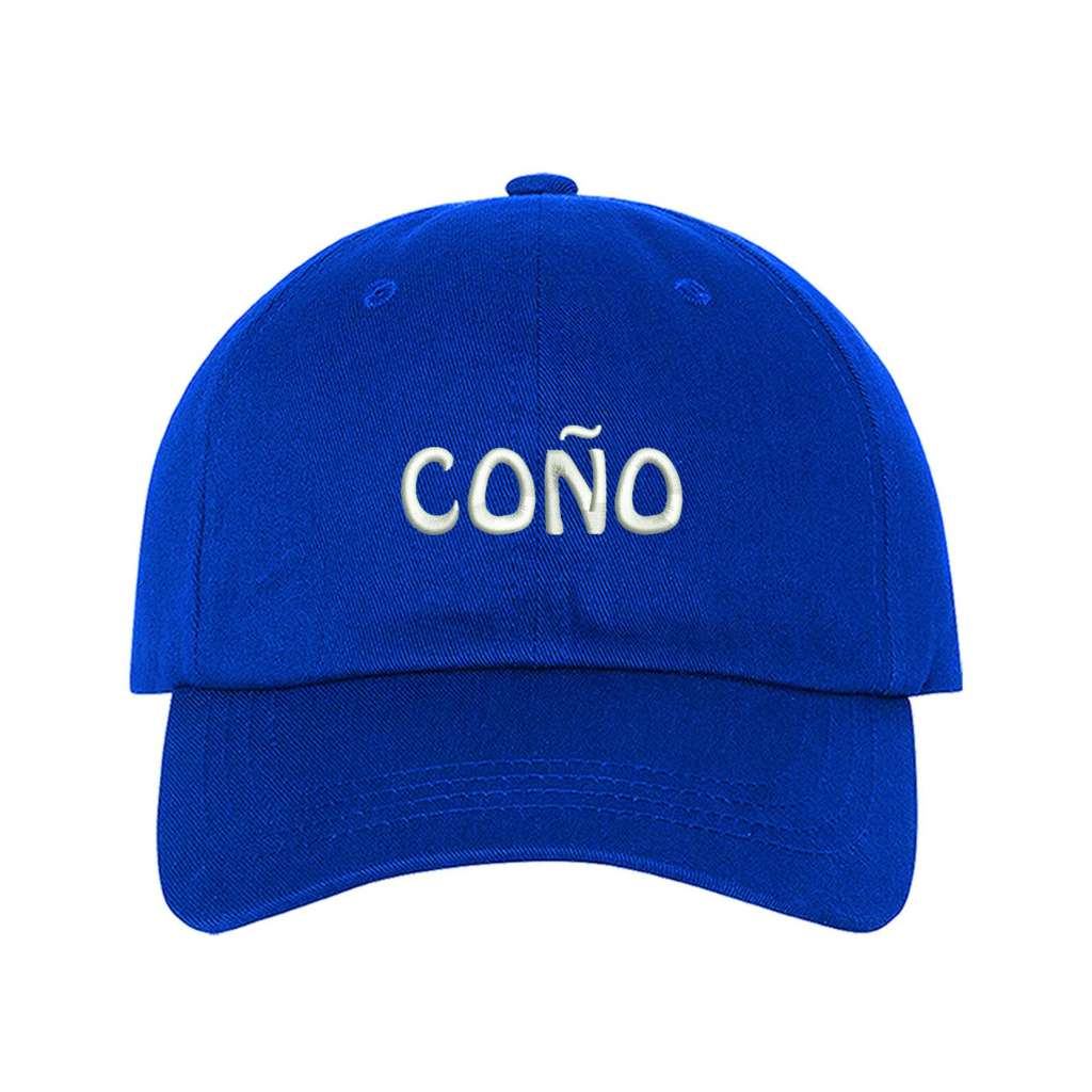  Royal Blue baseball cap embroidered with Coño in the front and a Puerto Rico Flag on the back of the hat- DSY Lifestyle