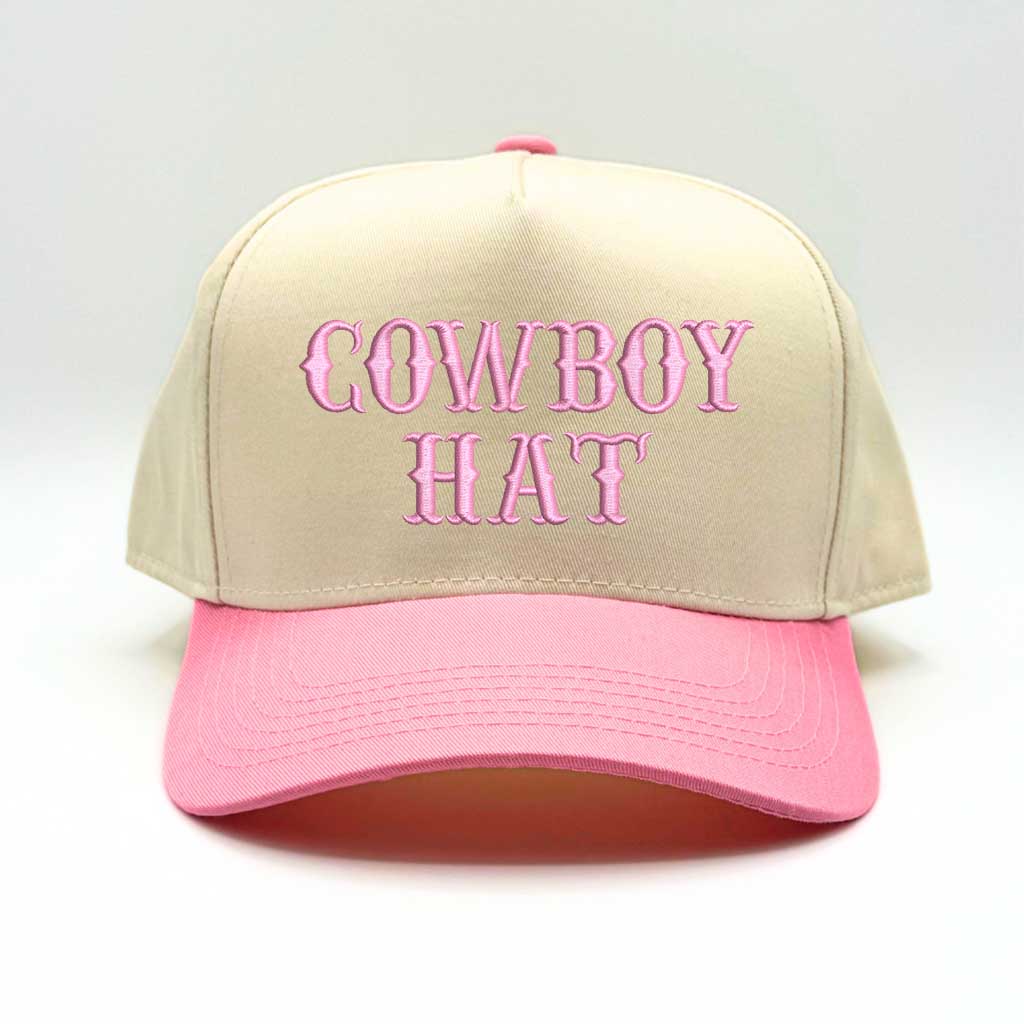 Natural colored baseball hat embroidered with the phrase cowboy hat in light green embroidery and light green  bill-DSY Lifestyle