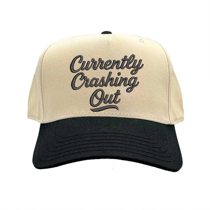 Natural Black Currently Crashing Out embroidered baseball hat. A two-tone statement hat for women who love humor, comfort, and effortless outfits. - DSY Lifestyle