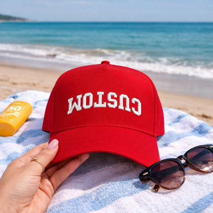 Custom Upside Down Text Hat – Personalized Varsity Baseball Cap