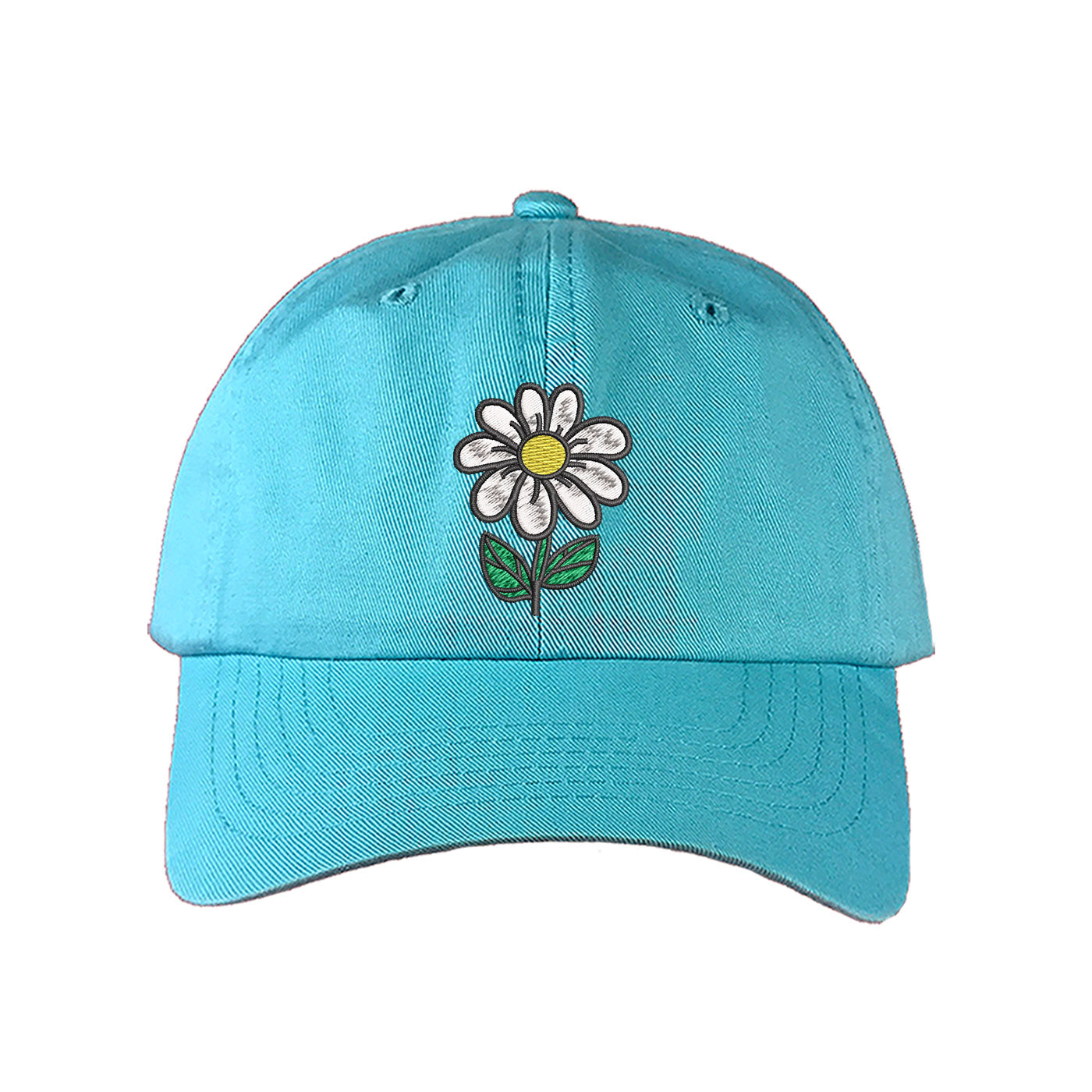 Cyan Blue Baseball Cap embroidered with a daisy flower with stem - DSY Lifestyle