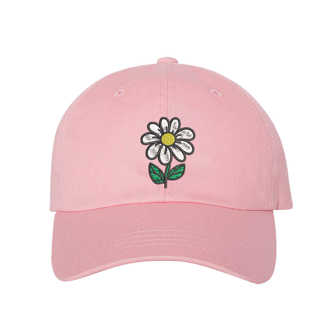 Pink Baseball Cap embroidered with a daisy flower with stem - DSY Lifestyle