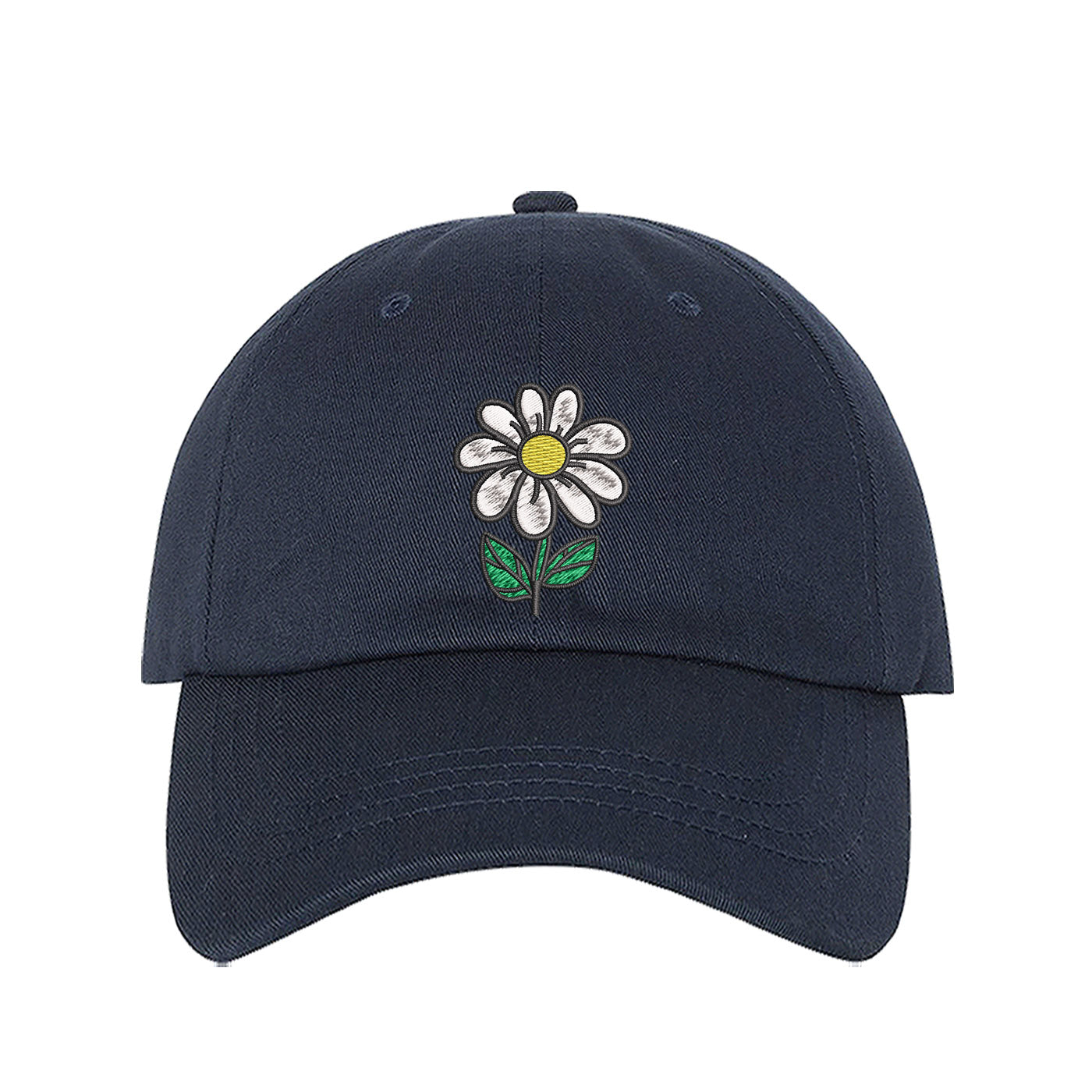 Navy Blue Baseball Cap embroidered with a daisy flower with stem - DSY Lifestyle