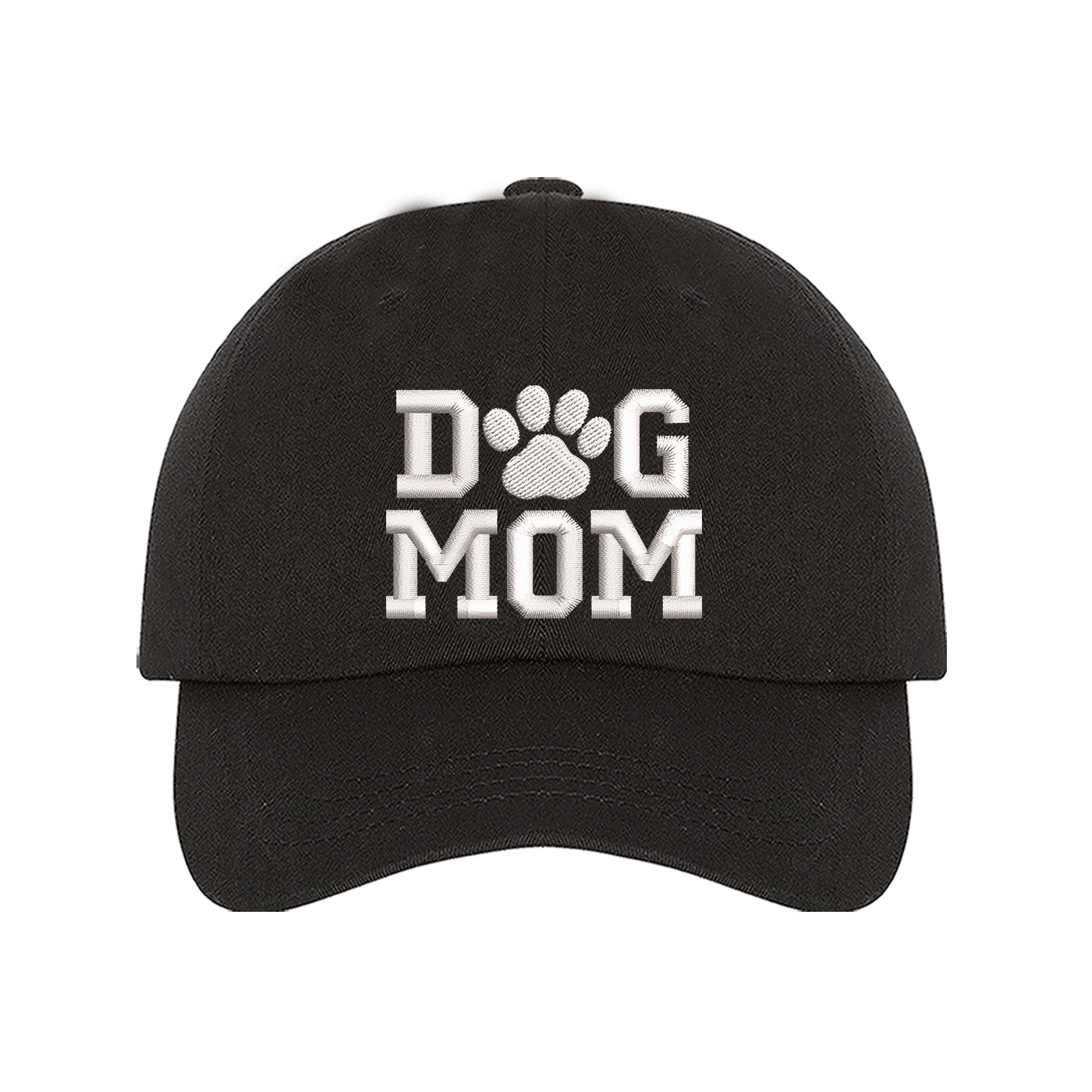 Black Dog Mom With Paw Embroidered Baseball Hat, a playful statement hat for proud pet lovers with everyday style. DSY Lifestyle.