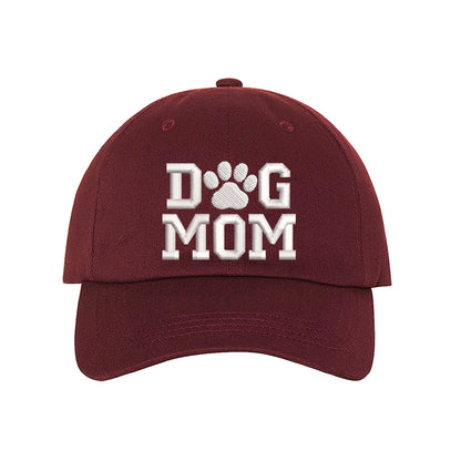 Burgundy Dog Mom With Paw Embroidered Baseball Hat, a playful statement hat for proud pet lovers with everyday style. DSY Lifestyle.