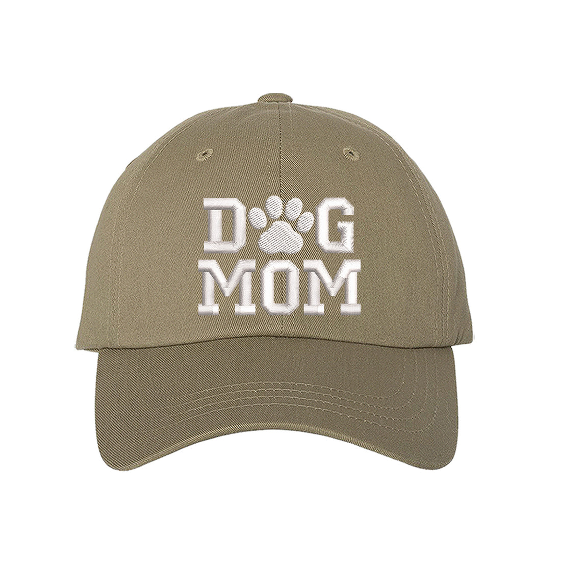 Khaki Dog Mom With Paw Embroidered Baseball Hat, a playful statement hat for proud pet lovers with everyday style. DSY Lifestyle.