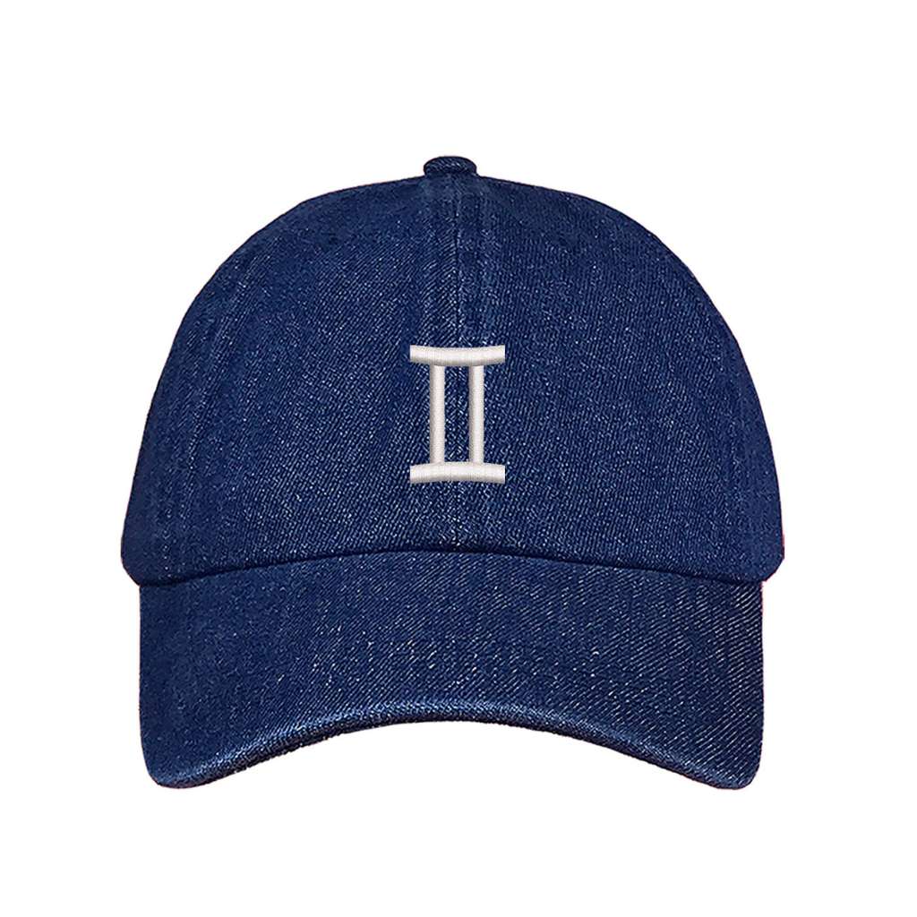 Dark denim baseball hat embroidered with a gemini sign on it- DSY Lifestyle