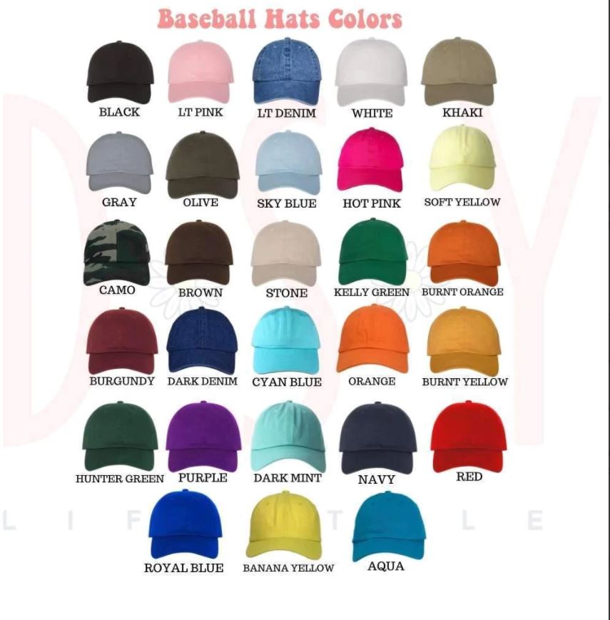 Color chart for DSY Lifestyle Baseball hats