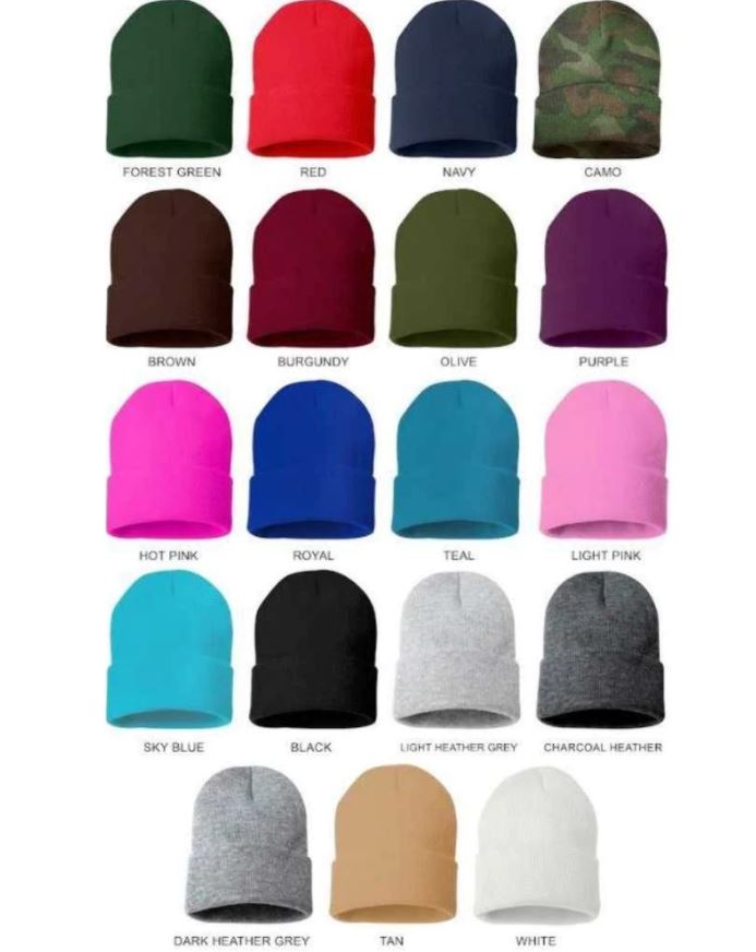 Color Chart for DSY Lifestyle Cuffed Beanies.