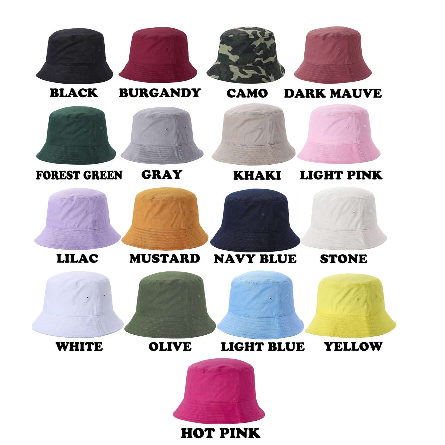 DSY Lifestyle Bucket Hats Color Chart