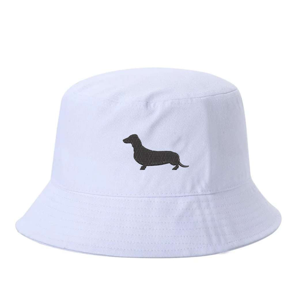 White Bucket hat embroidered with a Dachshund Dog - DSY Lifestyle